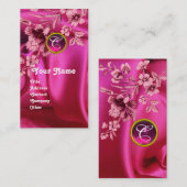 CARTE DE VISITE CARNATIONS ROSES FUCHSIA SOIE VÊTEMENT, GÉM MONOGR (Devant / Derrière)