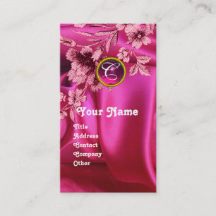 CARTE DE VISITE CARNATIONS ROSES FUCHSIA SOIE VÊTEMENT, GÉM MONOGR