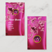 CARTE DE VISITE CARNATIONS ROSES FUCHSIA SOIE VÊTEMENT, GÉM MONOGR (Devant / Derrière)