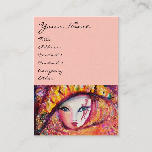 CARTE DE VISITE CARNAVAL EN JAUNE AVEC ROSE ROUGE (Devant)