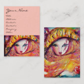 CARTE DE VISITE CARNAVAL EN JAUNE AVEC ROSE ROUGE (Devant / Derrière)