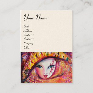 CARTE DE VISITE CARNAVAL EN JAUNE AVEC ROSE ROUGE