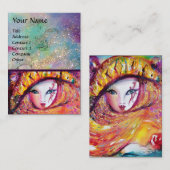 CARTE DE VISITE CARNAVAL EN JAUNE AVEC ROSE ROUGE (Devant / Derrière)