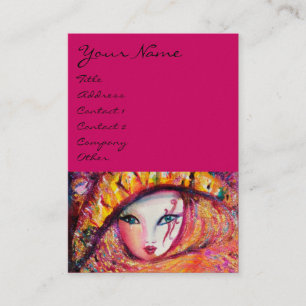CARTE DE VISITE CARNAVAL EN JAUNE AVEC ROSE ROUGE