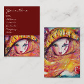 CARTE DE VISITE CARNAVAL EN JAUNE AVEC ROSE ROUGE (Devant / Derrière)