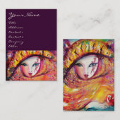 CARTE DE VISITE CARNAVAL EN JAUNE AVEC ROSE ROUGE (Devant / Derrière)