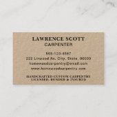 Carte De Visite Carpenter Carpenter Outils de menuiserie Rustique  (Dos)