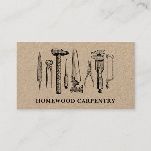 Carte De Visite Carpenter Carpenter Outils de menuiserie Rustique  (Devant)
