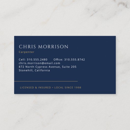 Carte De Visite Carpenter Carpentry Contractor Home Builder (Dos)