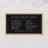 Carte De Visite Carpenter Carpentry Wood General Contractor (Dos)