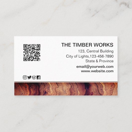 Carte De Visite Carpenter en bois Code QR élégant Travaux en bois (Dos)
