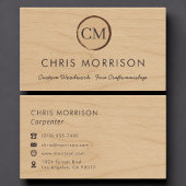 Carte De Visite Carpenter Rustic Wood Monogram Professional