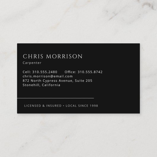 Carte De Visite Carpentry Carpenter Black Silver (Dos)