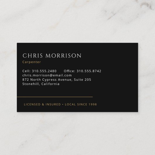 Carte De Visite Carpentry Home Builder Carpenter Contractor  (Dos)