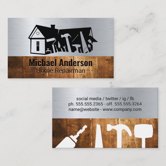 Carte De Visite Carpentry Tools Home Logo | Découpe en bois (Devant / Derrière)