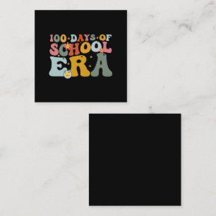 Carte De Visite Carré 100 jours d'école ère groovy enseignant enfants