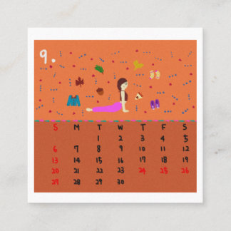 Carte De Visite Carré 2026 Cute Cartoon Yoga Poses Calendar, Health 