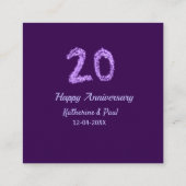 Carte De Visite Carré 20e heureux anniversaire ajouter nom du couple dat (Dos)