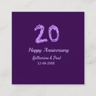 Carte De Visite Carré 20e heureux anniversaire ajouter nom du couple dat
