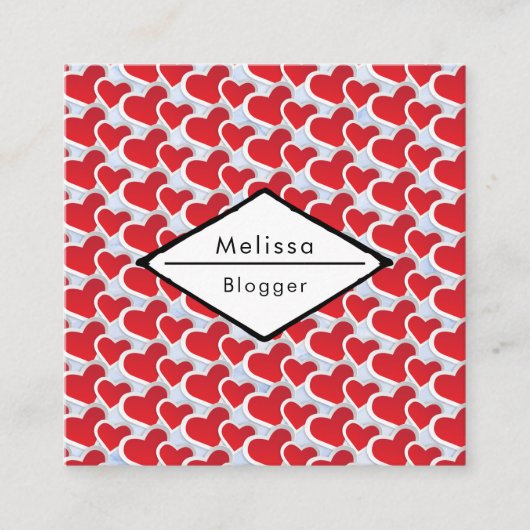 Carte De Visite Carré 2 Coeurs rouges réunis Répéter le Motif (Devant)
