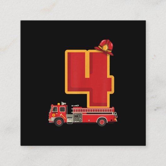 Carte De Visite Carré 4 Anniversaire Cadeaux Garçon Pompier (Devant)
