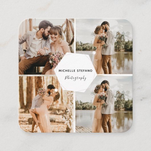 Carte De Visite Carré 4 Photo Mariage Collage Photographe QR Code Frame (Devant)