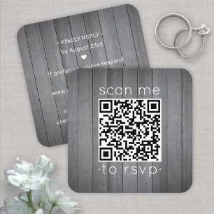 Carte De Visite Carré 50 Cartons QR RSVP Enclosure Mariage Bois Faux Gri