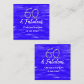 Carte De Visite Carré 60 & fabuleux anniversaire bleu argent ajouter nom (Devant / Derrière)
