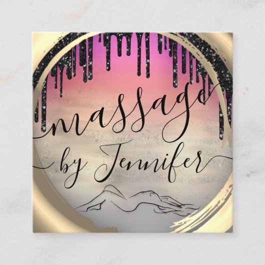 Carte De Visite Carré 6 Punches Massage Spa Wellness Studio Pink Gold (Devant)