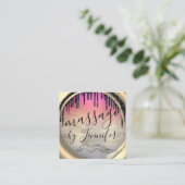 Carte De Visite Carré 6 Punches Massage Spa Wellness Studio Pink Gold (Debout devant)