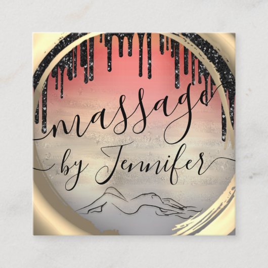 Carte De Visite Carré 6 Punches Massage Spa Wellness Studio Unique Or (Devant)
