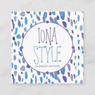 Carte De Visite Carré 80s Retro Pourpre et points bleus