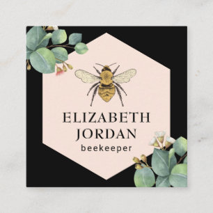 Carte De Visite Carré Abeille de miel apiculteur Élégant Foliage Apière