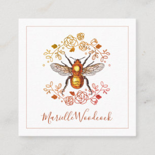 Carte De Visite Carré Abeille De Miel D'Or Et Rose Laurel