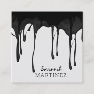 Carte De Visite Carré Abstrait à goutte de gris noir sans pareille éléga