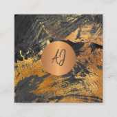 Carte De Visite Carré Abstrait acrylique peint or noir monogrammed (Devant)