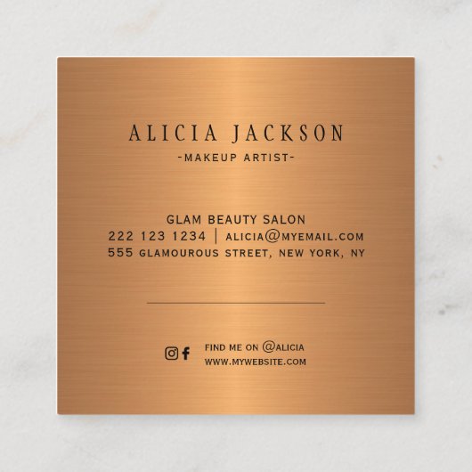 Carte De Visite Carré Abstrait acrylique peinture cuivre or glam monogra (Dos)