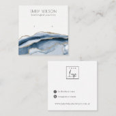 Carte De Visite Carré Abstrait Agate Marine Bleu Or Écran d'oreille (Devant / Derrière)