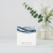 Carte De Visite Carré Abstrait Agate Marine Bleu Or Écran d'oreille (Debout devant)