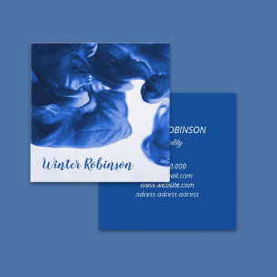 Carte De Visite Carré Abstrait aquarelle bleu carré blanc professionnel