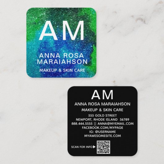 Carte De Visite Carré ~* Abstrait Artsy BOLD PARTIES SCINTILLANT photo l (Devant / Derrière)