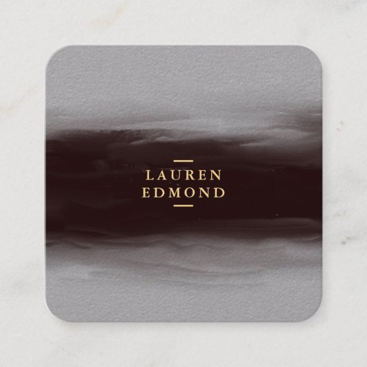 Carte De Visite Carré Abstrait Black Ink Brushstroke Premium Grey (Devant)