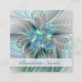 Carte De Visite Carré Abstrait Bleu Vert Papillon Imaginaire Fractal Art (Devant)
