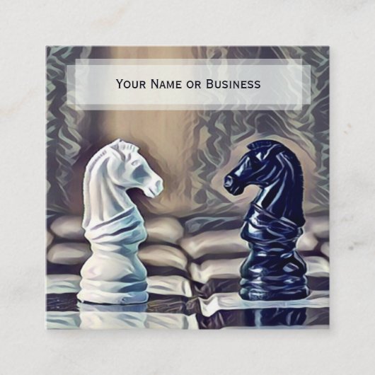 Carte De Visite Carré Abstrait Classic Chess Knights Coach Club (Devant)
