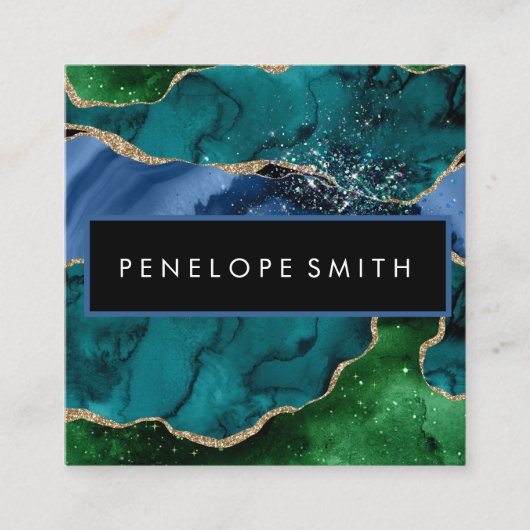 Carte de visite Carré Abstrait de l'Agate bleu et  (Devant)