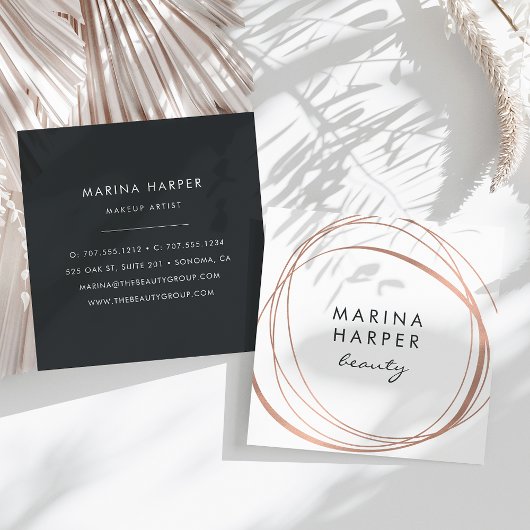 Carte De Visite Carré Abstrait d'or Faux Rose moderne