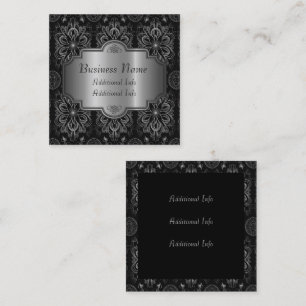 Carte De Visite Carré Abstrait Floral Noir Et Argent