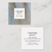 Carte De Visite Carré Abstrait Gold Blue Shimmer Alcool Encre Liquide Ar (Devant / Derrière)