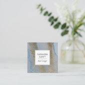 Carte De Visite Carré Abstrait Gold Blue Shimmer Alcool Encre Liquide Ar (Debout devant)