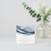 Carte De Visite Carré Abstrait Marine Blue Agate Or Référer Un Ami (Debout devant)